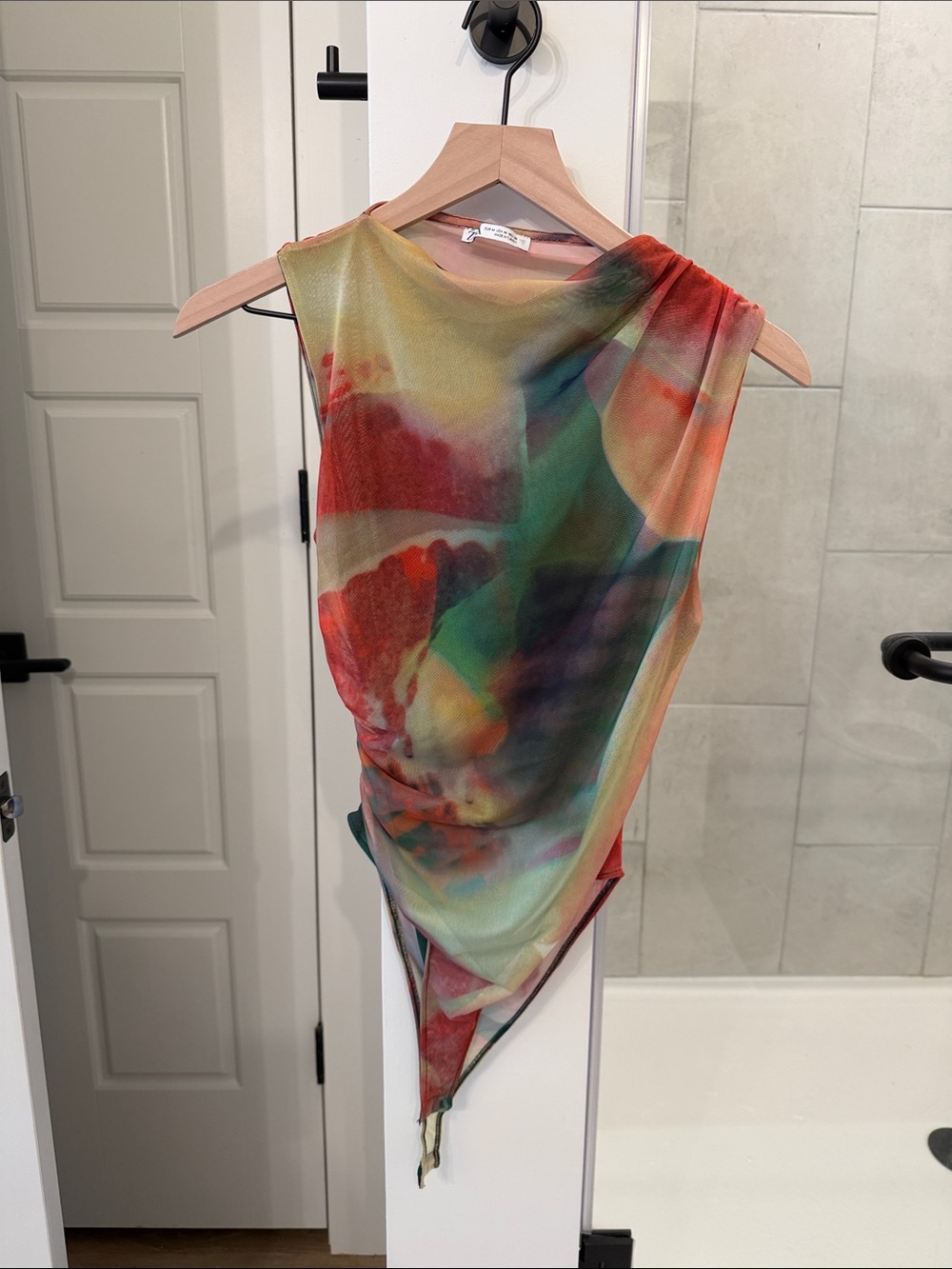 Zara Multicolor Draped Asymmetric Silky Camisole
